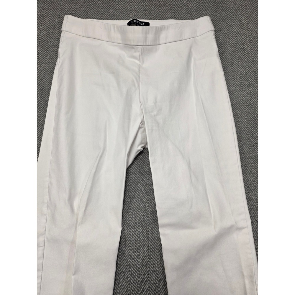 Ellen Tracy Womens White Slim Pull On Straight Leg Stretch Trousers Size Medium - Picture 2 of 10